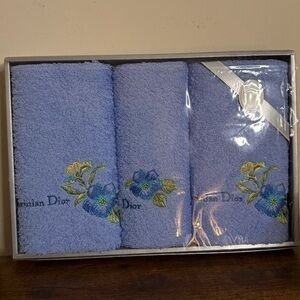 Dior Blue Floral Embroidered Towel Set